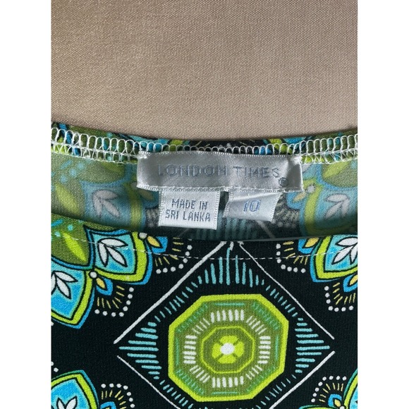 London Times Womens Geometric Floral MedallionPrint Shift Dress Green Teal Sz 10 - Picture 4 of 9